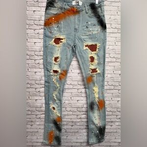 D N A PAINTED/STONES JEAN Orange/Black Men 32 NWOT